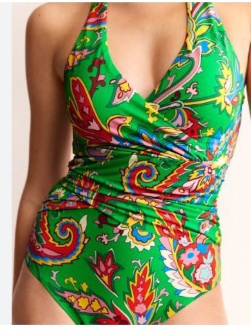 Boden Levanzo Green Floral Paisley One-Piece Halter Swimsuit 4R
